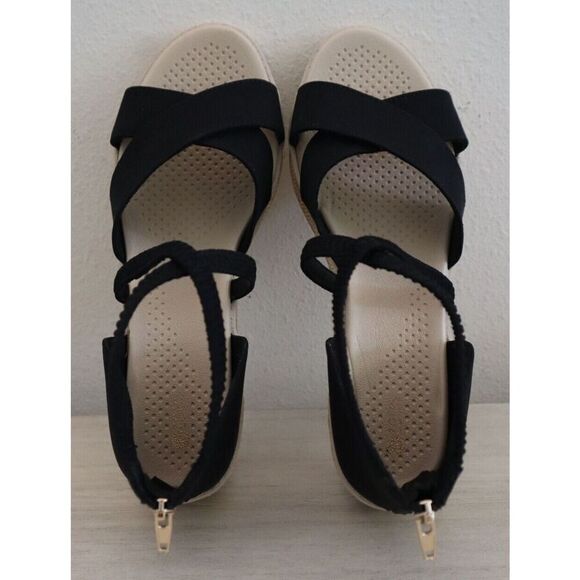BZees I8760F1002 Women's Sz 10W Black Linen Bali Sand Wedge Strappy Sandals - Picture 7 of 11